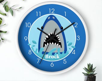 Shark Boys Room Wall Clock, Shark Nursery, Ocean Decor, Boys Toddler Room Wall Clock Decor