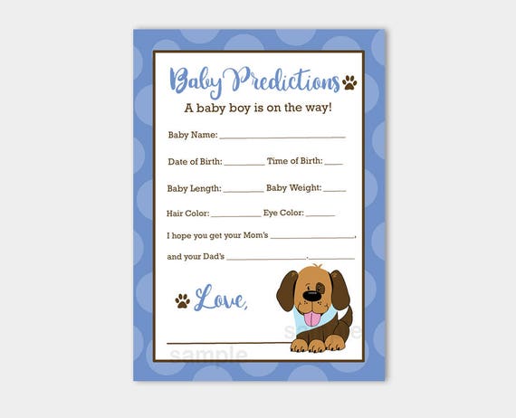 Handsome Puppy Dog Baby Shower Prediction Card | Predictions for Baby Game Printable PDF INSTANT DOWNLOAD B106 Il_570xn