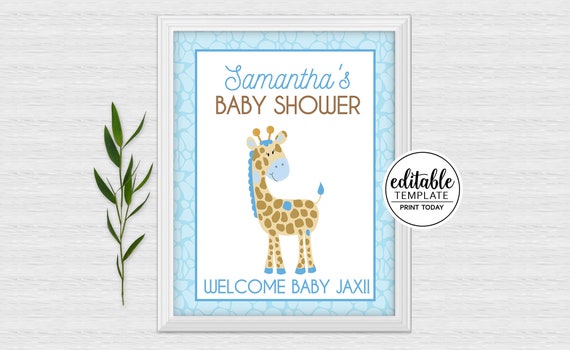 blue giraffe baby shower decorations