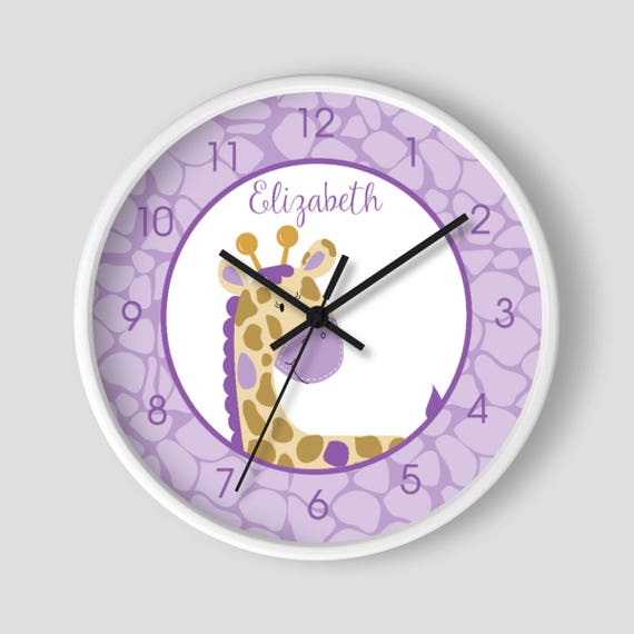 Purple Giraffe Jungle Jill Girl Safari Nursery 10-inch Wall Clock / Girls Giraffe Jungle Nursery Clock Il_570xn