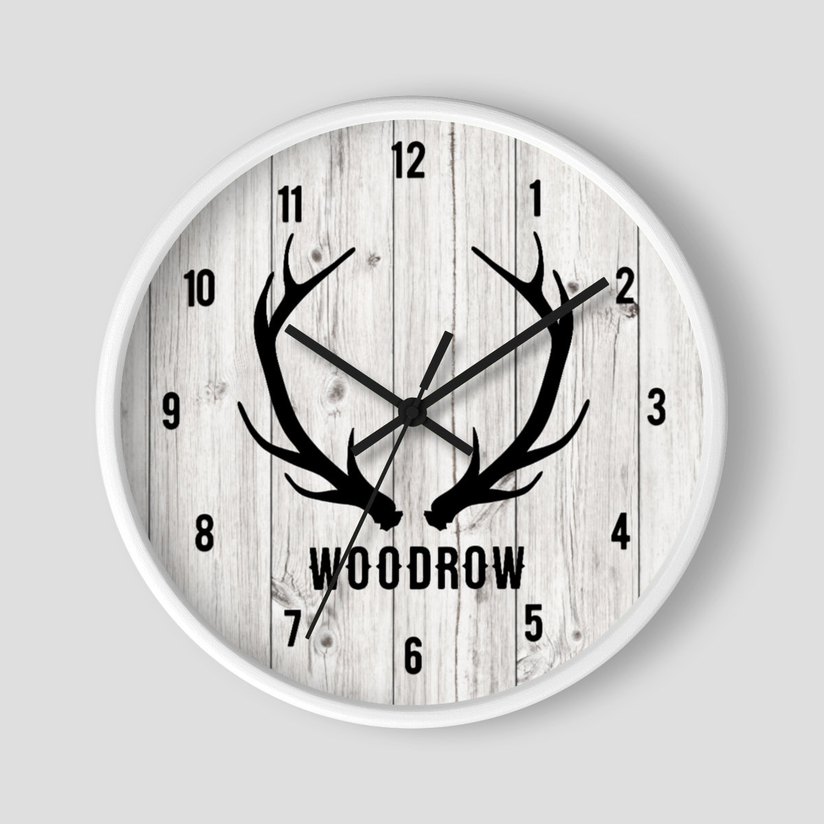 Farmhouse Deer Antler Hunter Boy's Nursery Wall Clock 10-inch / Black and Gray Deer Rustic Wooden Theme