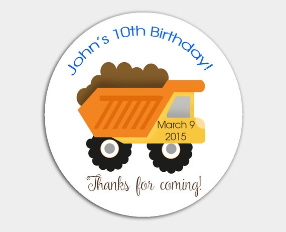 Construction Dump Truck Boy Birthday Favor Stickers / Construction Birthday / Dumptruck Favor Sticker DIY Make Your Own Favors Il_570xn