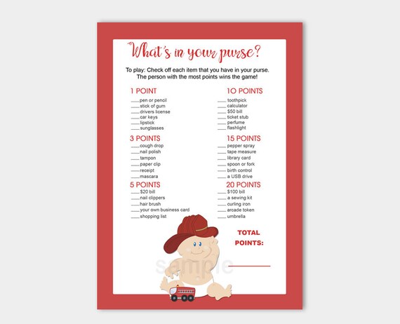 Baby Fireman Firefighter What's in Your Purse Boy Baby Shower Game | Baby Shower Games Printable INSTANT DOWNLOAD B102 Il_570xn