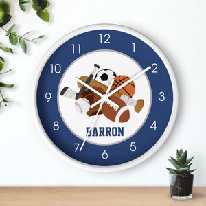 All Stars Sports Navy Blue and Gray Wall Clock Soccer, Football, Hockey, Baseball, Basketball Clock