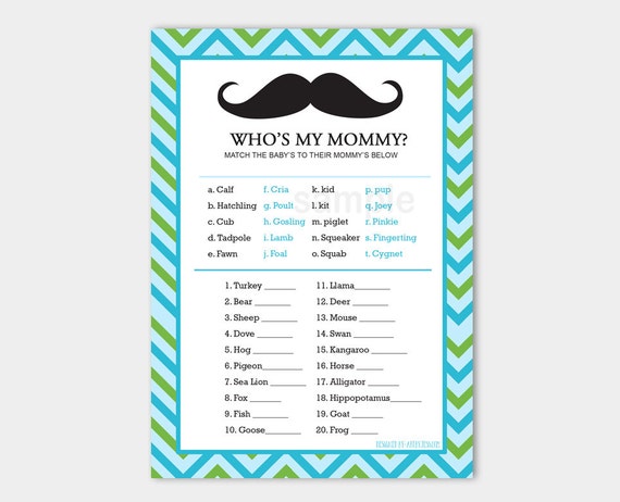 Mustache Little Man Boy Baby Shower Who's My Mommy Matching Activity Game | Printable PDF INSTANT DOWNLOAD bs-028 Il_570xn