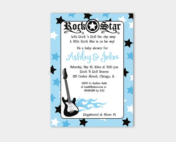 Blue Rock Star Rocker Guitar Boy Baby Shower Invitations Customized DIY Printable File bs-056 Il_570xn