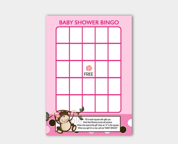 Girl Monkey Baby Shower Bingo Game INSTANT DOWNLOAD Print your Own pdf file | bs-077 Il_570xn
