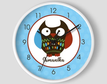 Owl Nursery Wall Clock / Tree Tops Owl Clock / Forest Woodland Owls Wall Clocks - Black or White frame
