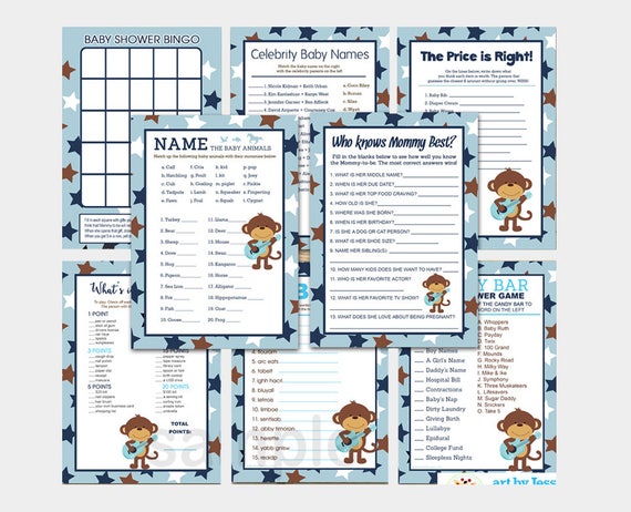 Rock Star Monkey Baby Shower Games Package / 8 Printable Games / Boy Baby Shower Games INSTANT DOWNLOAD bs-131 Il_570xn