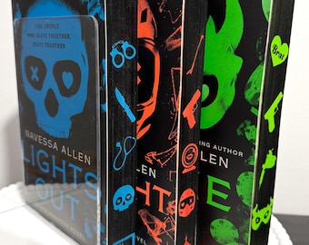 Lights out, Caught up & Game on sprayed edge book. Into darkness series. Navessa Allen