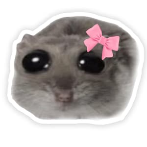 Pegatina holográfica de chica hámster triste con meme de hámster