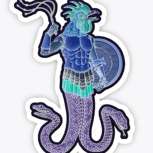 ABRAXAS gnostische godheid omgekeerde indigo holografische sticker -- sticker persoonlijke ruimte laptop of telefoonhoes, waterfles waterbestendig