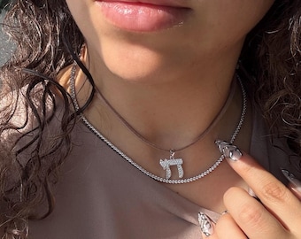 Collier chai en argent sterling 925, cordon en daim réglable, cadeau bijoux juifs