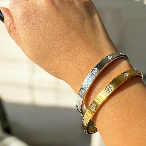 Gold Filled Bangle – Minimalist Cubic Zirconia Bracelet, 2.5  display picture 2