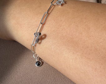 Sterling Silver Jewish Charm Bracelet: Star of David, Infinity, Heart