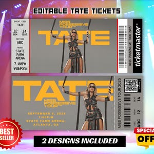 Personalisierte TATE MCRAE Miss Possessive Konzert World Tour bearbeitbares Ticket Geschenk druckbare Souvenir Sammlerkarte