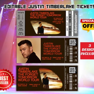 Bearbeitbares Justin Timberlake Konzertticket, das vergiss morgen World Tour Ticket Andenken, benutzerdefiniertes Ticket, bearbeitbares Surprise Konzertticket