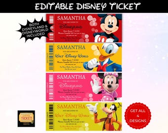 Editable Disneyland Ticket, Disneyworld Ticket, Surprise Reveal Editable Ticket, Theme Park Ticket, Surprise Ticket Gift, Instant Download