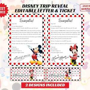 Bearbeitbarer Enthüllungsbrief Urlaubsreise DWorld und Dland Mickey Überraschungsbrief, Ticketenthüllung, Tourticket, druckbare Weihnachtskarte