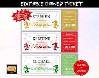 Editable Disneyland Ticket, Disneyworld Ticket, Surprise Reveal Editable Ticket, Theme Park Ticket, Surprise Ticket Gift, Instant Download