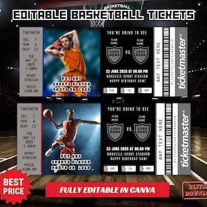 Bearbeitbares Überraschungsbasketballspielticket, druckbares Sportüberraschungsticket, Basketballticket, druckbares Basketballticket, benutzerdefiniertes Ticket