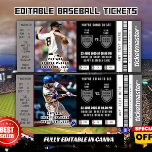Bearbeitbares Überraschungs-Baseball-Spielticket, druckbares Sportüberraschungsticket, Baseballticket, druckbares Baseballticket, benutzerdefiniertes Sportticket