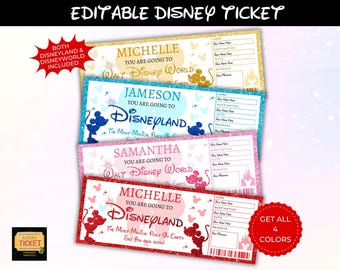 Editable Disneyland Ticket, Disneyworld Ticket, Surprise Reveal Editable Ticket, Theme Park Ticket, Surprise Ticket Gift, Instant Download