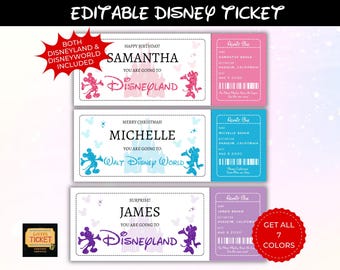 Editable Disneyland Ticket, Disneyworld Ticket, Surprise Reveal Editable Ticket, Theme Park Ticket, Surprise Ticket Gift, Instant Download