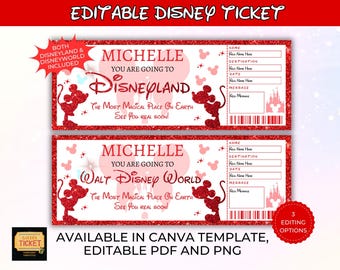 Editable Disneyland Ticket, Disneyworld Ticket, Surprise Reveal Editable Ticket, Theme Park Ticket, Surprise Ticket Gift, Instant Download