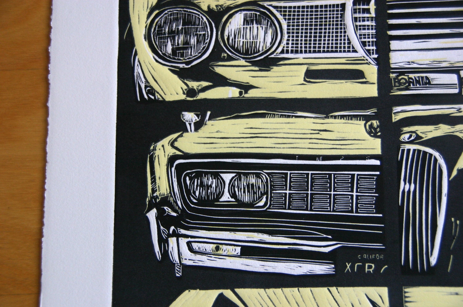 Original Limited Edition Linocut Print Vintage Car Montage Etsy