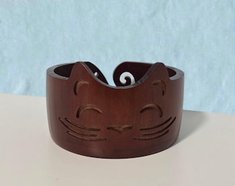 Cat Yarn Bowl Wood