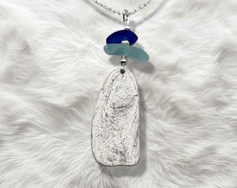 Sea Glass Necklace | Cobalt Blue, Aqua, Silver Beach Stone | Sterling Silver Chain