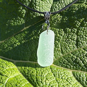 Unisex Boho large  frosted seafoam sea glass nugget pendant/necklace on an adjustable cord or silver plated chain- surf/beach gift birthday