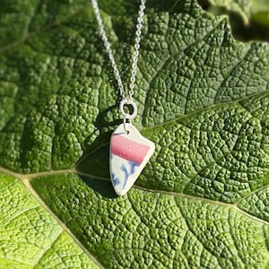 Heart shaped sea pottery- sterling silver necklace-red - blue- unique piece of sea pottery made into a pendant/necklace-gift for her