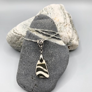Sea pottery necklace. Unusual black & white piece of Scottish sea pottery made into a pendant/necklace- Sea pottery jewellery-Birthday Gift