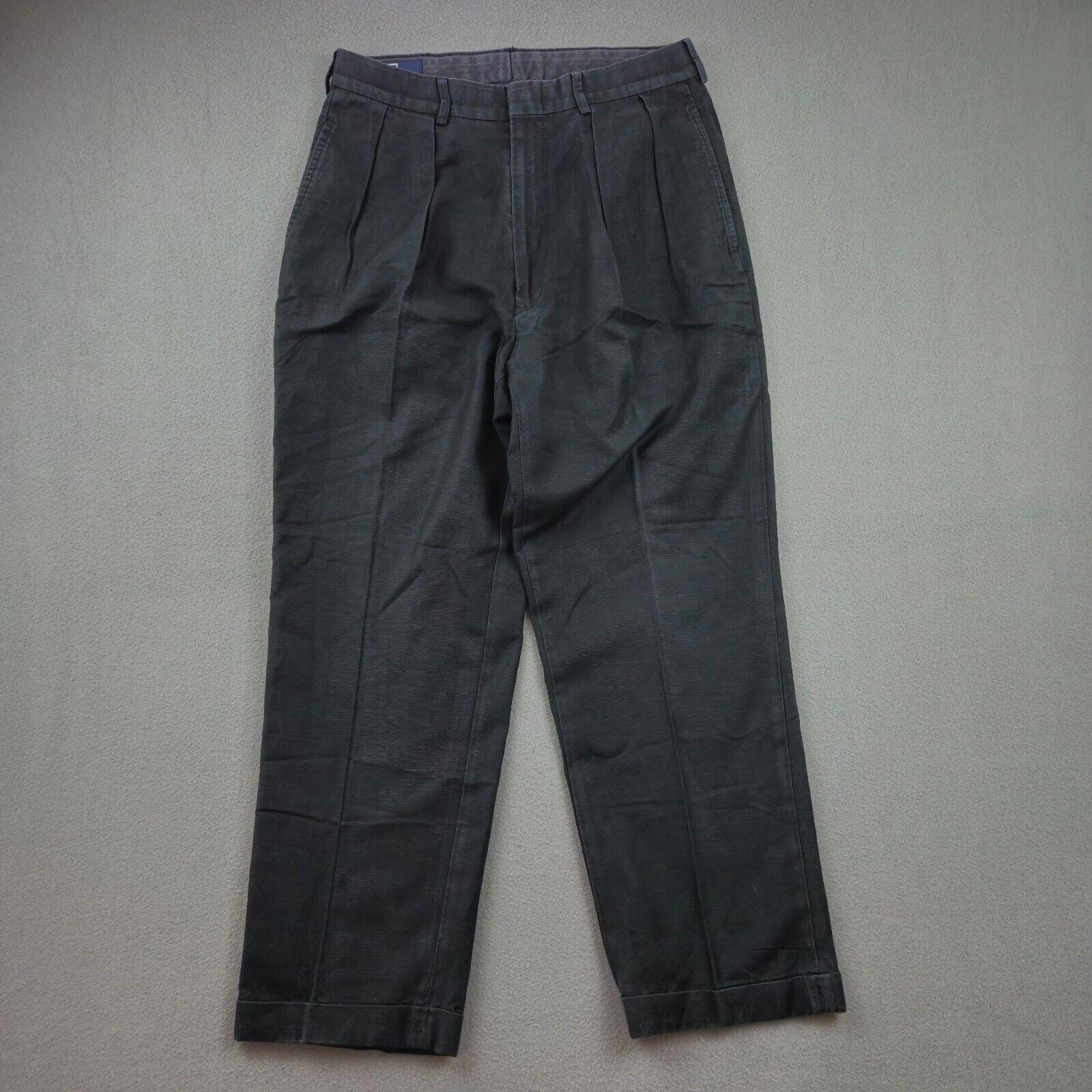 Vintage 90s Polo Ralph Lauren Spodnie Chino Plisowane Lniane Męskie 28x26 Czarne Wyblakłe