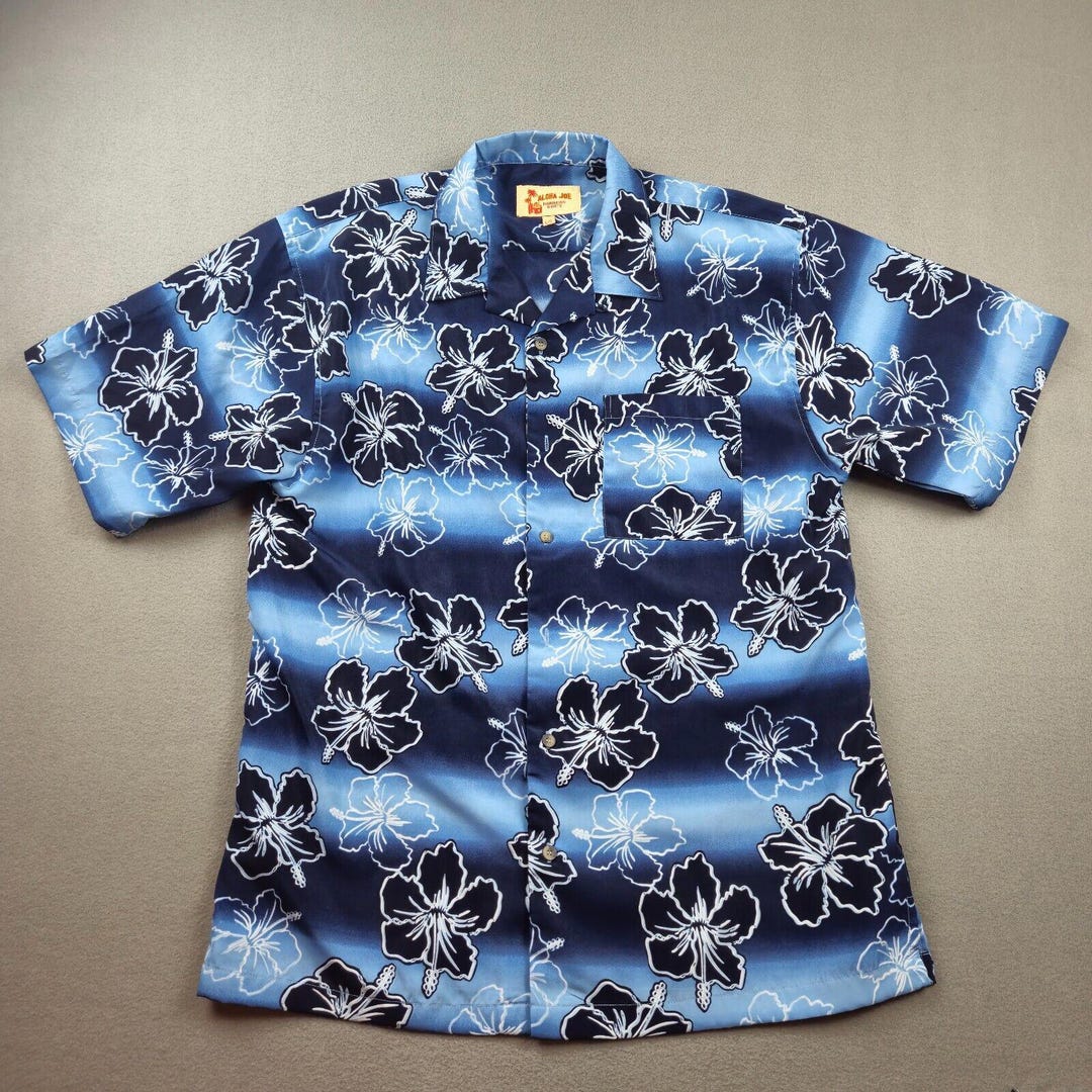 VTG 90s Aloha Joe Tropical Floral Button up Hawaiian Shirt Mens L Blue ...