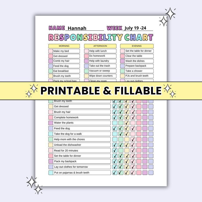 Fillable Responsibility Chart Responsibility Chart Kids Chore Chart Printable Fillable | Family ...