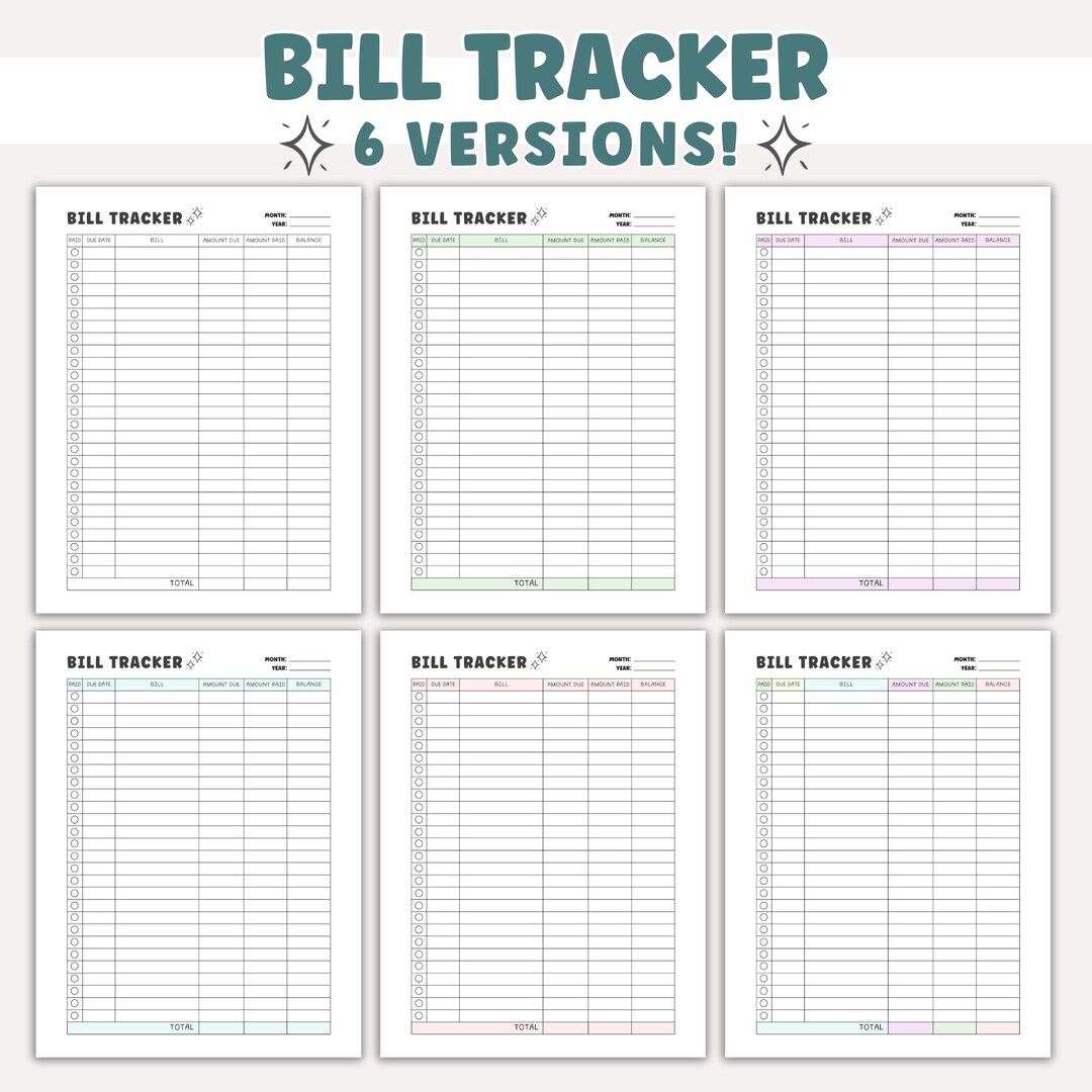 Printable Monthly Bill Tracker Budget Planner Worksheet for Bullet ...