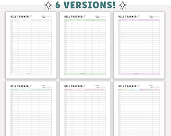 Printable Monthly Bill Tracker Budget Planner Worksheet for Bullet Journal | Digital Spending Tracker