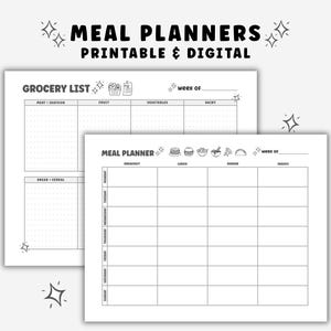 Weekly Meal Planner & Grocery List: Printable, Digital PDF Template