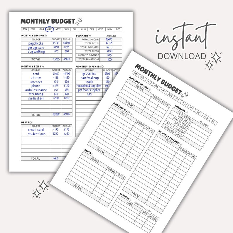 Printable monthly planner worksheet