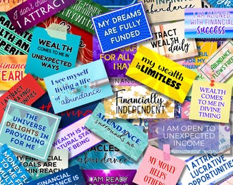 Utskrivbart visionstavlekit Pengarmanifestation: Visionstavlefest Moodboard Attraktionslagen Ekonomiskt överflöd Positiv affirmation