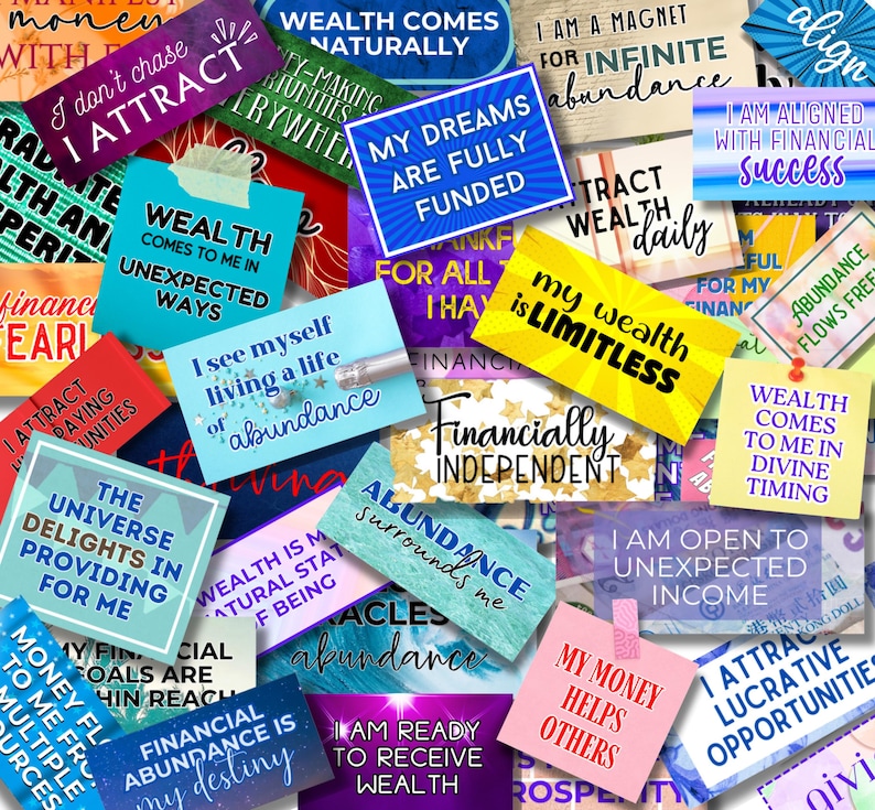 Limitless Sentiments Money Manifestation Vision Board Kit: Positive Affirmations (printable ...