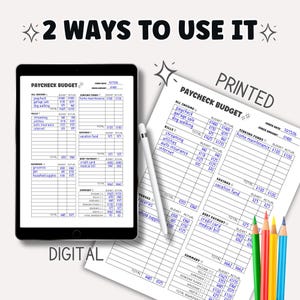 Paycheck Budget Planner Worksheet, Debt & Money Tracker (Digital Download) image 2