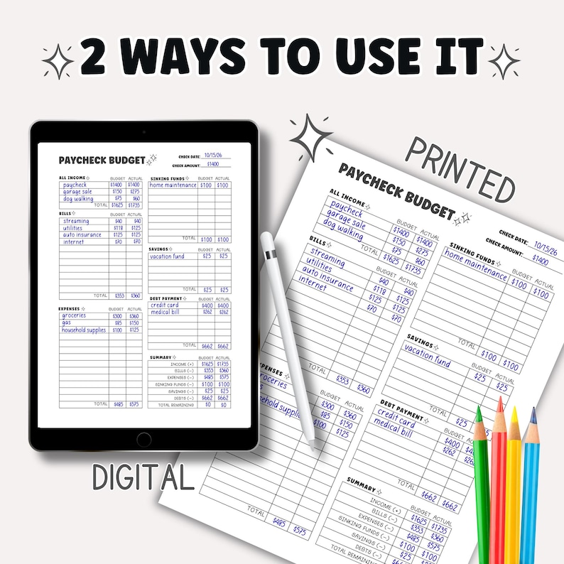 Paycheck Budget Planner Worksheet, Debt & Money Tracker (Digital Download) image 2