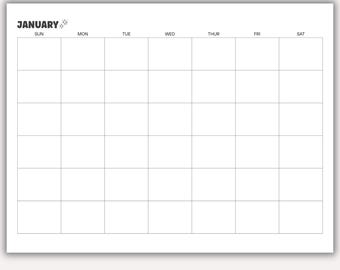 2026 Calendar Printable for Planner Sunday Start Landscape Monthly Wall Calendar