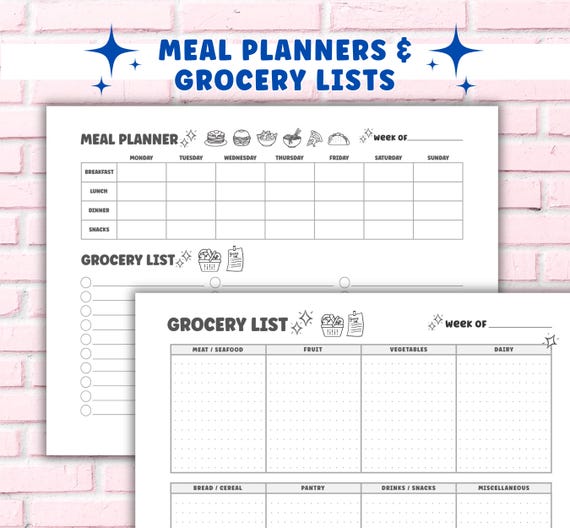 Weekly Meal Planner: Printable Monthly Digital Grocery List Template (PDF Download)