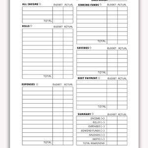 May include: A printable or digital paycheck budget planner with sections for income, bills, expenses, savings, and debt. The design includes the text "Budget by Paycheck" and "Print or use it in a digital planner!"