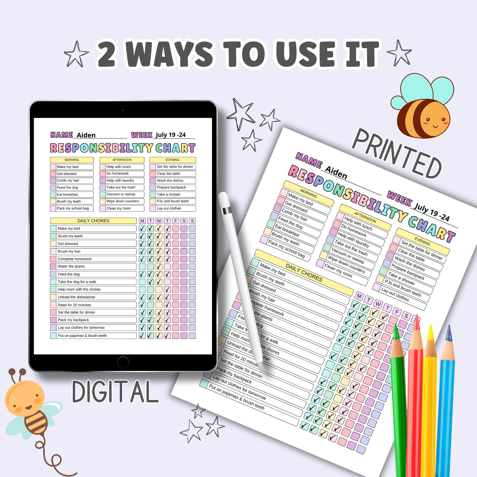 Fillable Responsibility Chart Responsibility Chart Kids Chore Chart Printable Fillable | Family ...